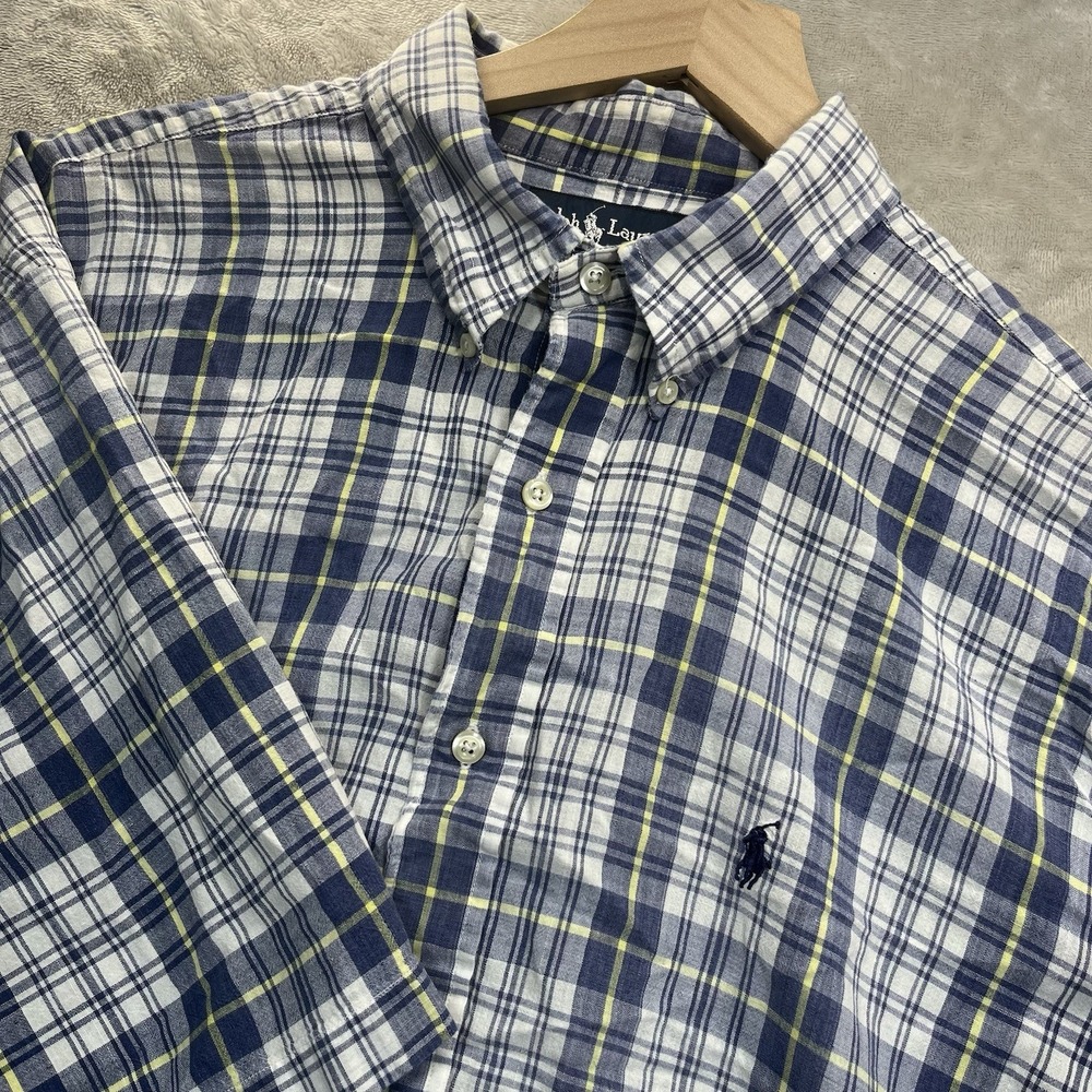 Ralph Lauren Shirt Mens Blaire XL Short Sleeve Button Down Blue Plaid